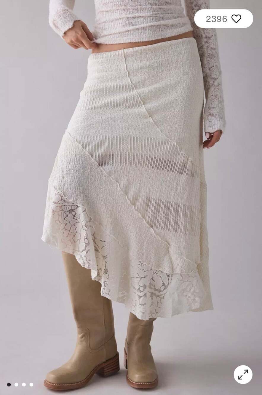 Urban Outfitters UO Birdie Textured Lace Patchwork Asymmetrical Midi Skirt